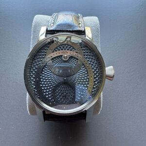 Silver and Black Watch with Textured Dial